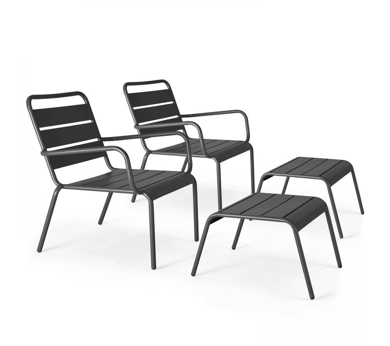 Lot De 2 Fauteuils Relax Avec Repose-pieds En Métal Gris Palavas