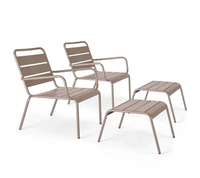 Lot De 2 Fauteuils Relax Avec Repose-pieds En Métal Taupe Palavas