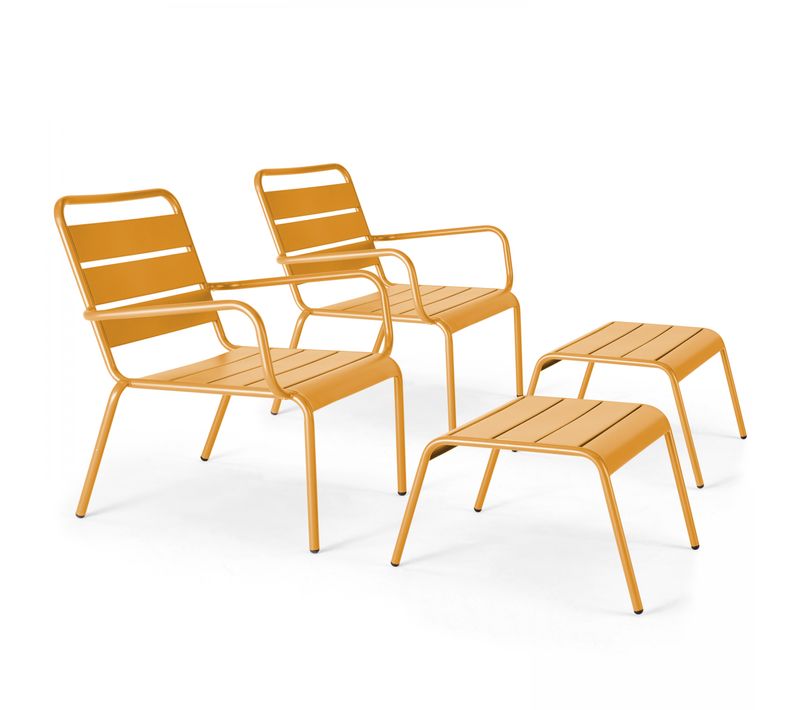 Lot De 2 Fauteuils Relax Avec Repose-pieds En Métal Jaune Palavas