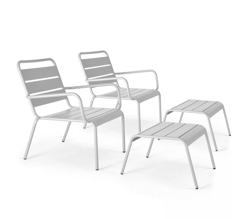 Lot De 2 Fauteuils Relax Avec Repose-pieds En Métal Blanc Palavas