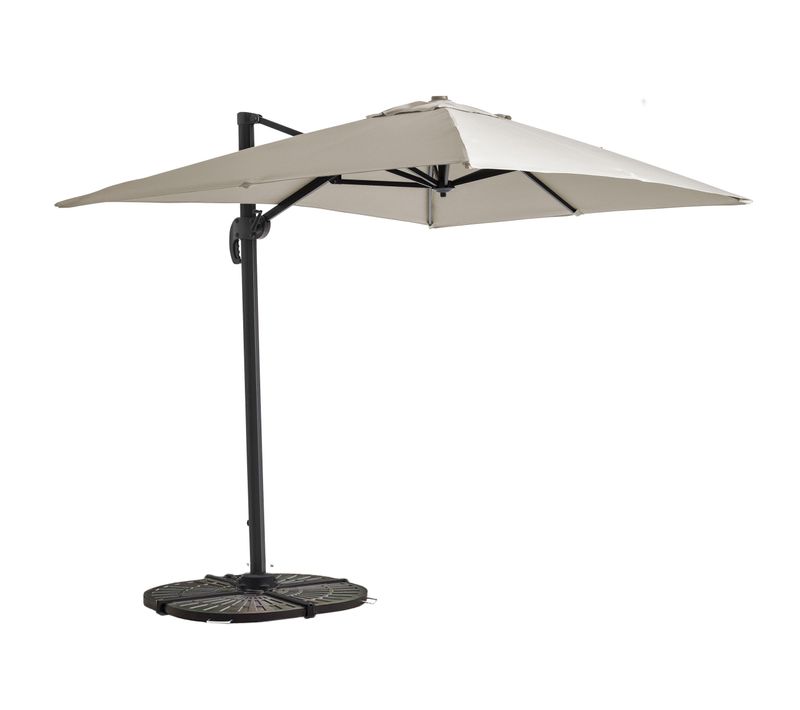 Parasol Déporté Inclinable Et Rotatif 2x3 M Et 4 Dalles Lestées Blanc