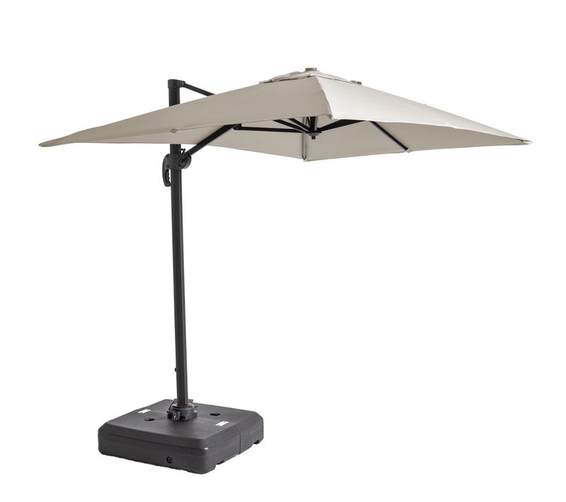 Parasol Déporté Inclinable 360° 2x3m Et Dalle Sur Roues Blanc Amalya