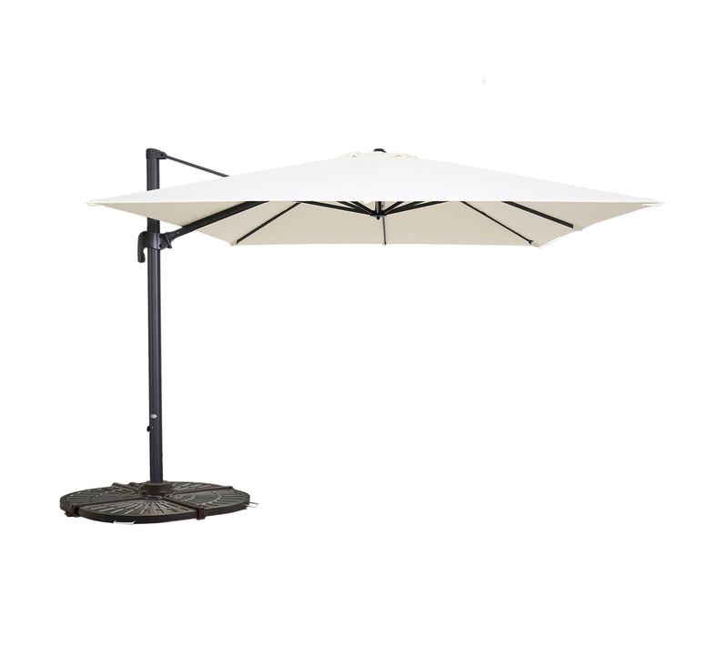 Parasol Déporté Inclinable Et Rotatif 3x3m  Et 4 Dalles Lestées Blanc