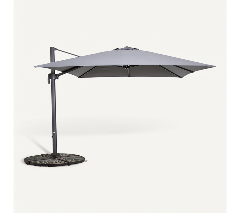 Parasol Déporté Inclinable Et Rotatif 3x3m Et 4 Dalles Lestées Gris