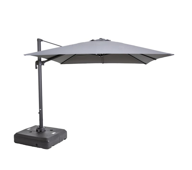 Parasol 3x3m 360° Inclinable + Pied à Lester 100l Sur Roues Gris Malaga