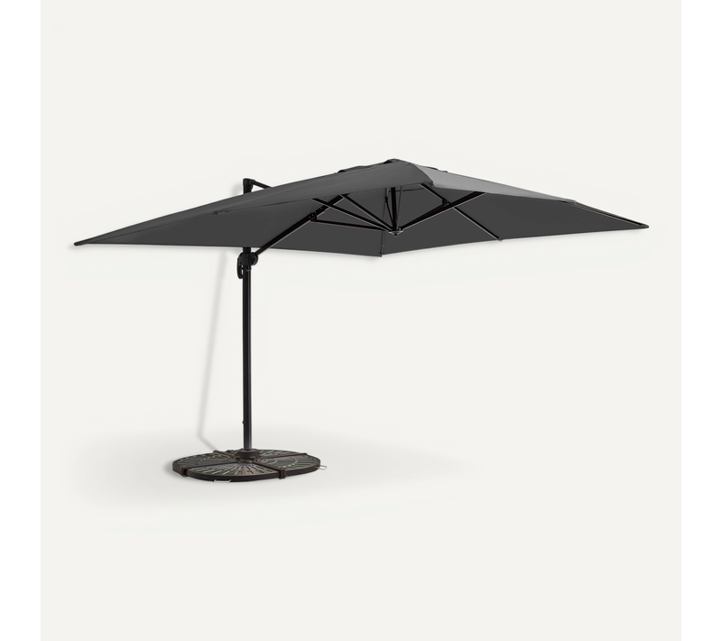 Parasol Déporté 3x4m Inclinable Rotatif + 4 Dalles Lestées Anthracite