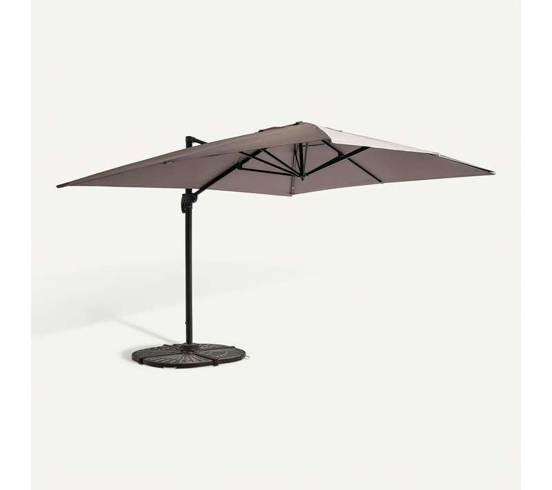Parasol Déporté 3x4m Inclinable Rotatif + 4 Dalles Lestées Taupe Caserta