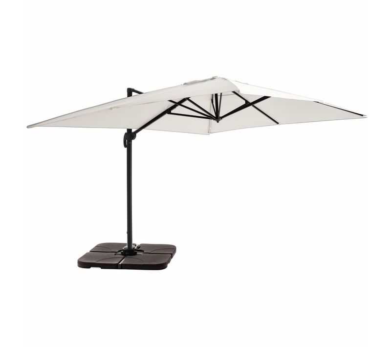 Parasol Déporté 4x3 M 360° Inclinable + 4 Dalles à Lester Blanc Caserta