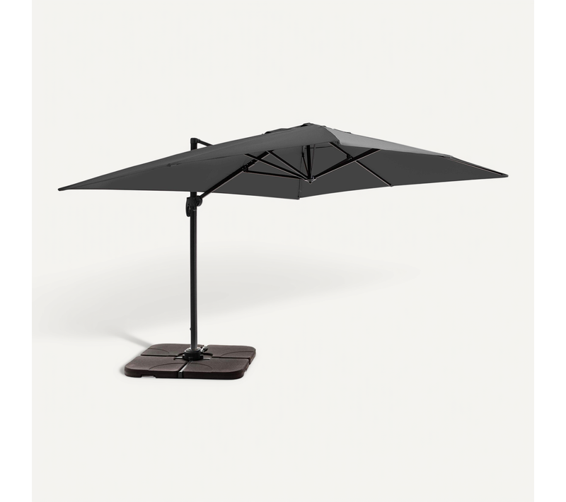 Parasol Déporté 4x3 M 360° Inclinable + 4 Dalles à Lester Gris Caserta
