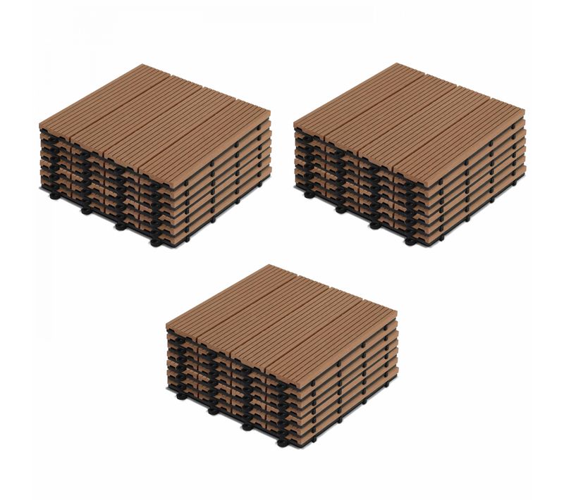 Lot De 24 Dalles Clipsables Bois Synthétique Marron Padang