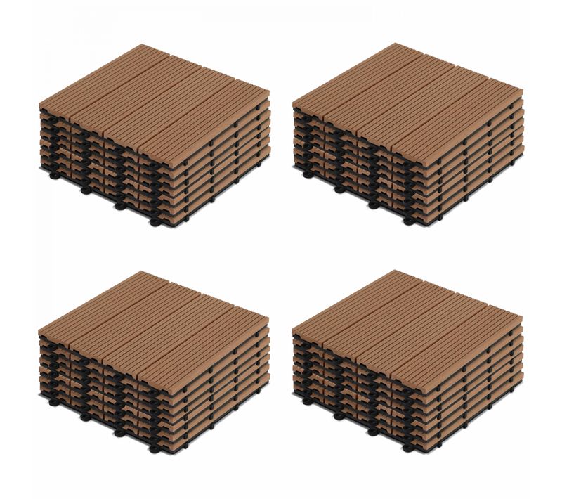 Lot De 32 Dalles Clipsables Bois Synthétique Marron