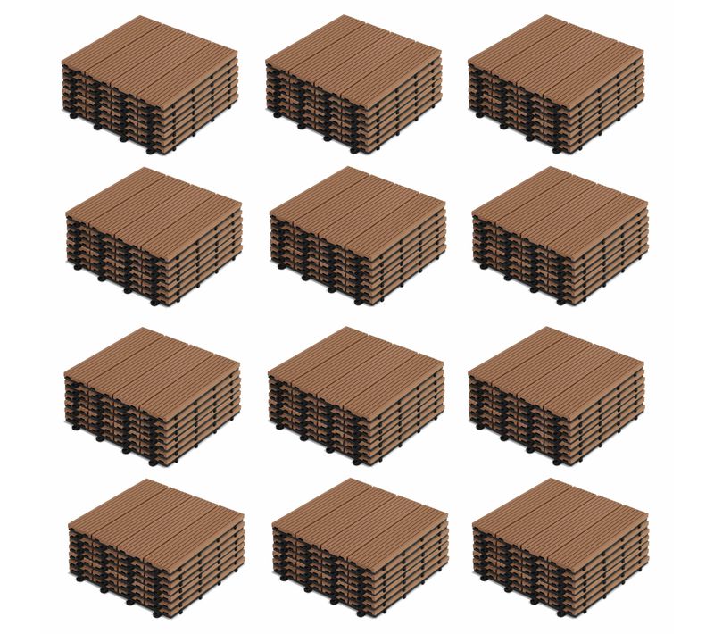 Lot De 96 Dalles Clipsables Bois Synthétique Marron