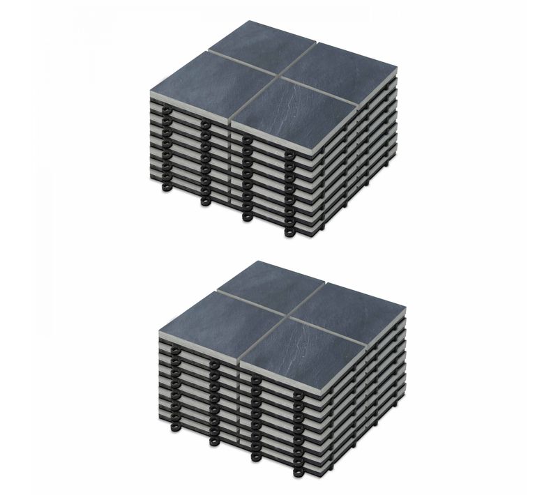 Lot De 16 Dalles Clipsables En Pierre Noir Kobe