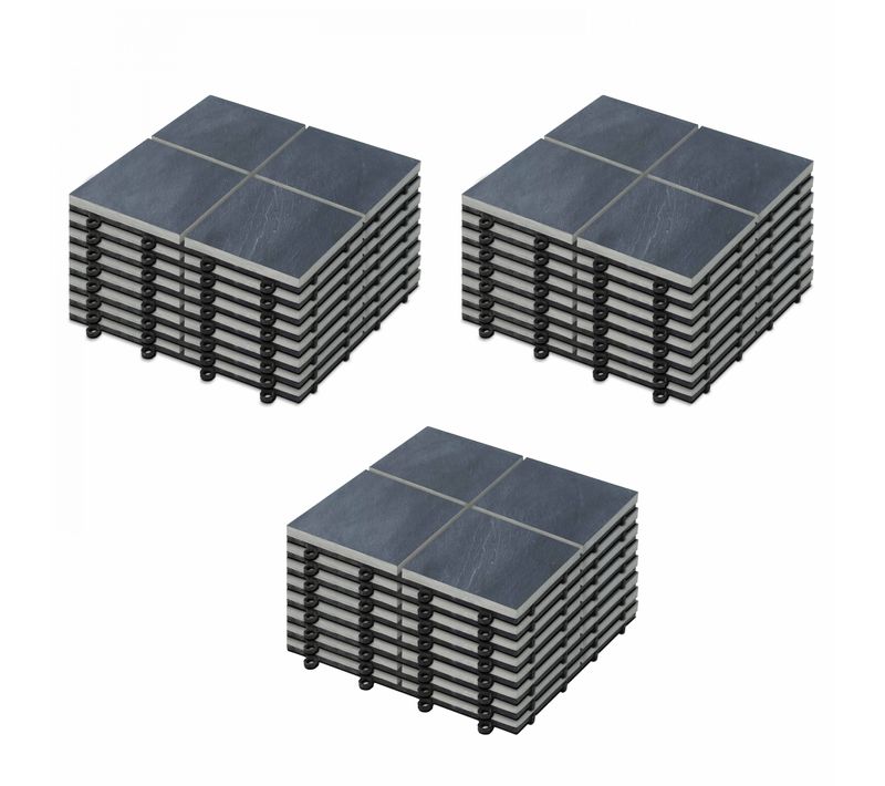 Lot De 24 Dalles Clipsables En Pierre Noir Kobe