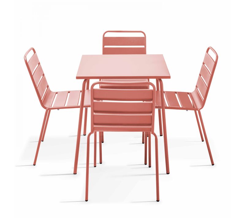 Ensemble Table De Jardin Et 4 Chaises En Métal Argile Palavas