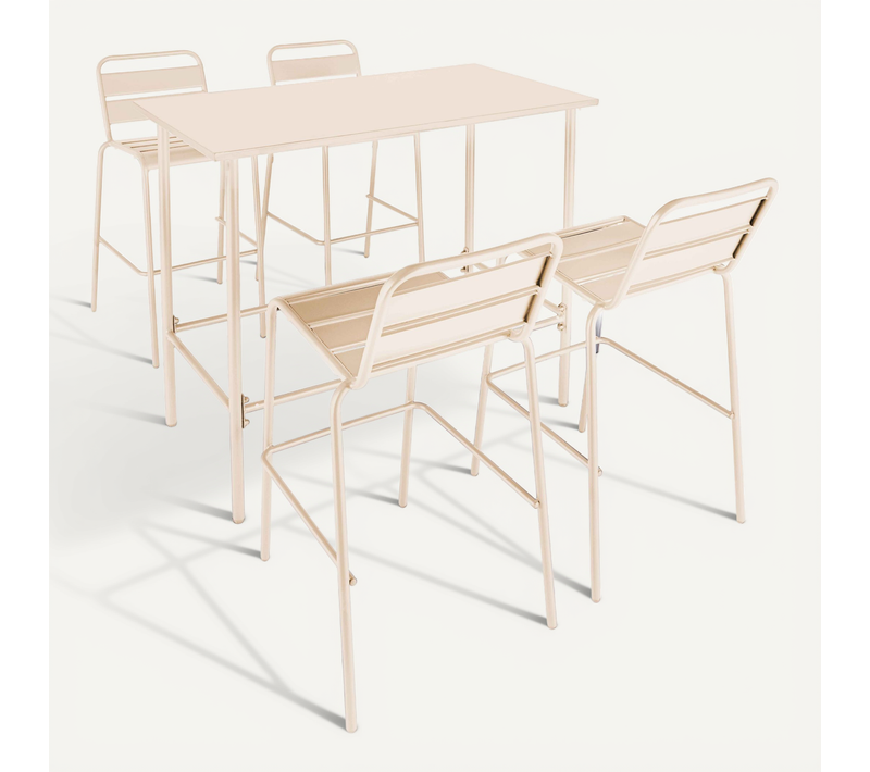 Ensemble Table Haute Et 4 Chaises De Bar En Métal Ivoire Palavas
