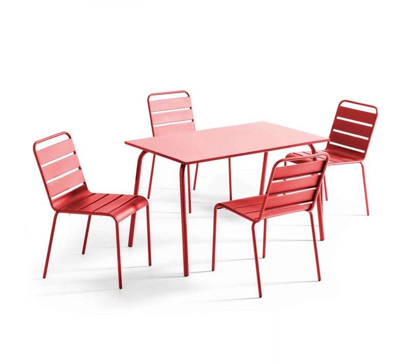 Ensemble Table De Jardin En Métal Et 4 Chaises Rouge Palavas