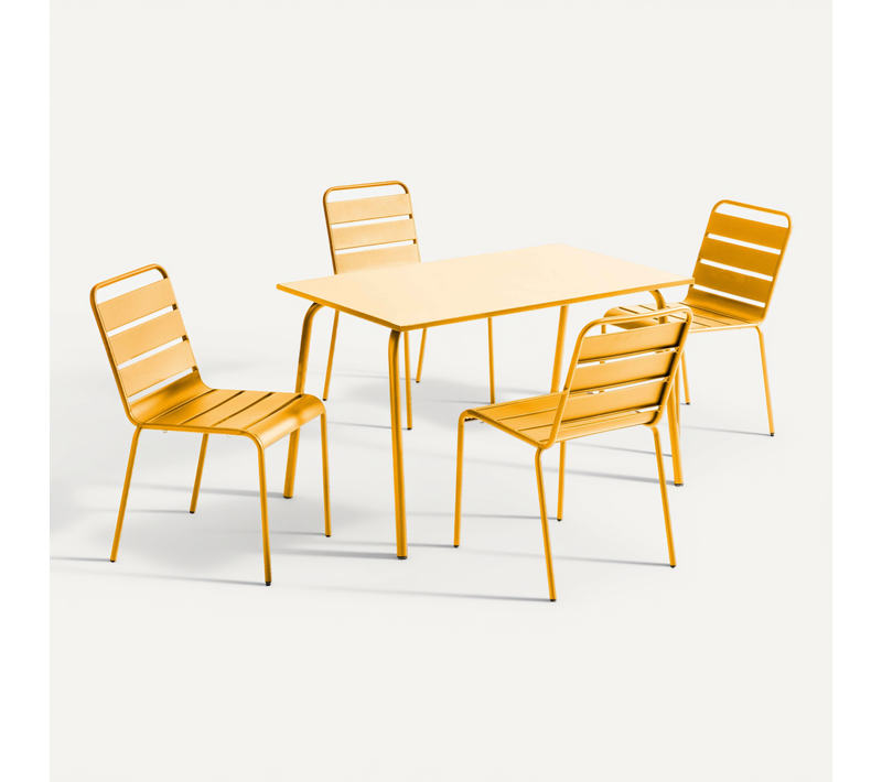 Ensemble Table De Jardin En Métal Et 4 Chaises Jaune Palavas