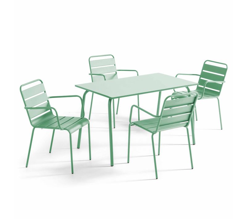 Ensemble Table De Jardin En Métal Et 4 Chaises Vert Sauge Palavas