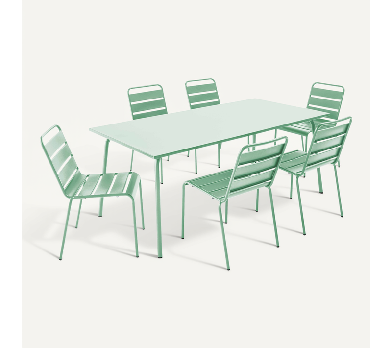 Ensemble Table De Jardin Et 6 Chaises En Métal Vert Sauge Palavas