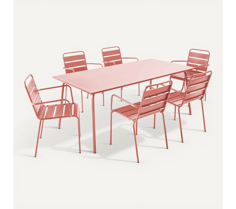 Ensemble Table De Jardin Et 6 Fauteuils En Métal Argile Palavas