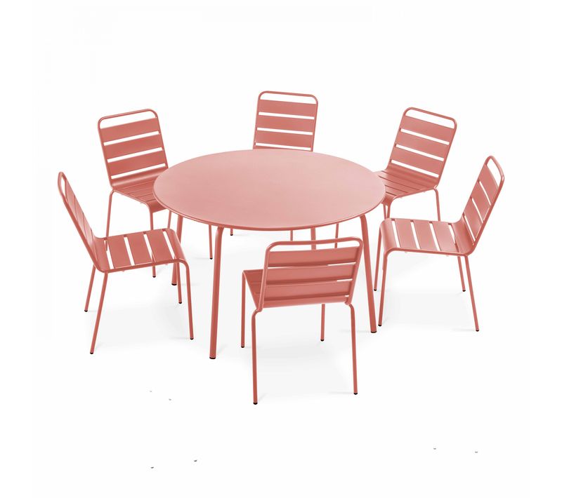 Ensemble Table De Jardin Ronde Et 6 Chaises En Métal Argile Palavas