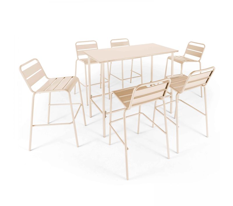 Ensemble Table Haute De Jardin Et 6 Chaises En Métal Ivoire Palavas