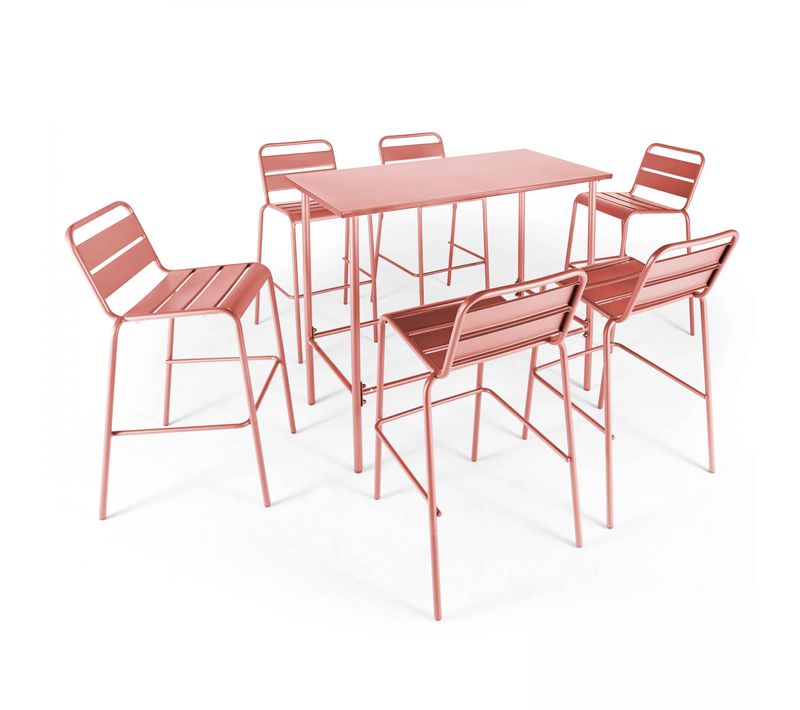 Ensemble Table Haute De Jardin Et 6 Chaises En Métal Argile Palavas