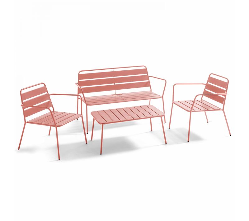 Salon De  Jardin 4 Places Et 1 Table Basse En Acier Argile Palavas