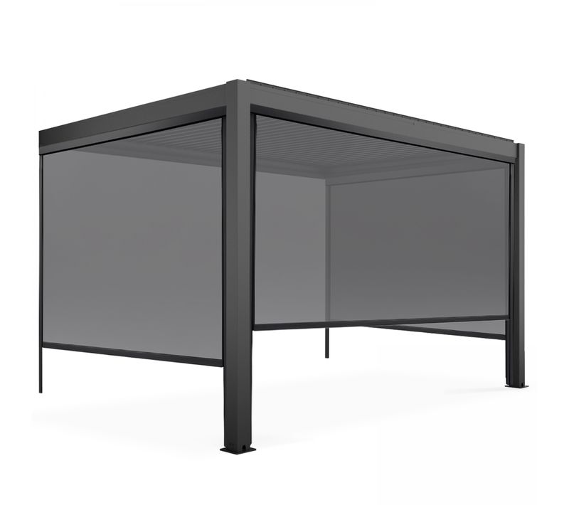 Pergola Bioclimatique Adossée Gris 3x4m Et 3 Stores Oia