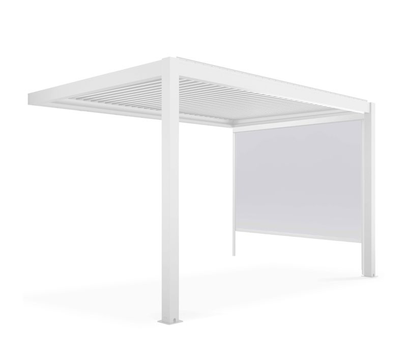 Pergola Bioclimatique Adossée Blanche 3x4m Et 1 Store 2,66 X 2,34 M