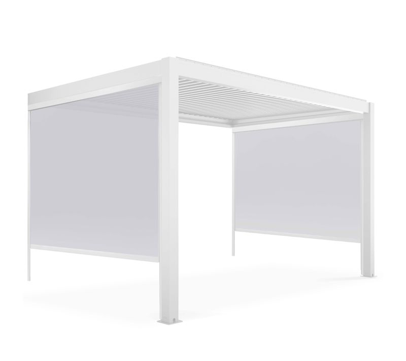 Pergola Bioclimatique Adossée Blanche 3x4m Et 2 Stores 2,66 X 2,34 M