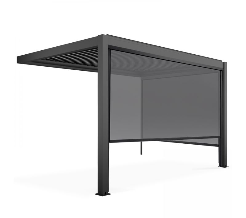 Pergola Bioclimatique Adossée Grise 3x4m Et 2 Stores Oia