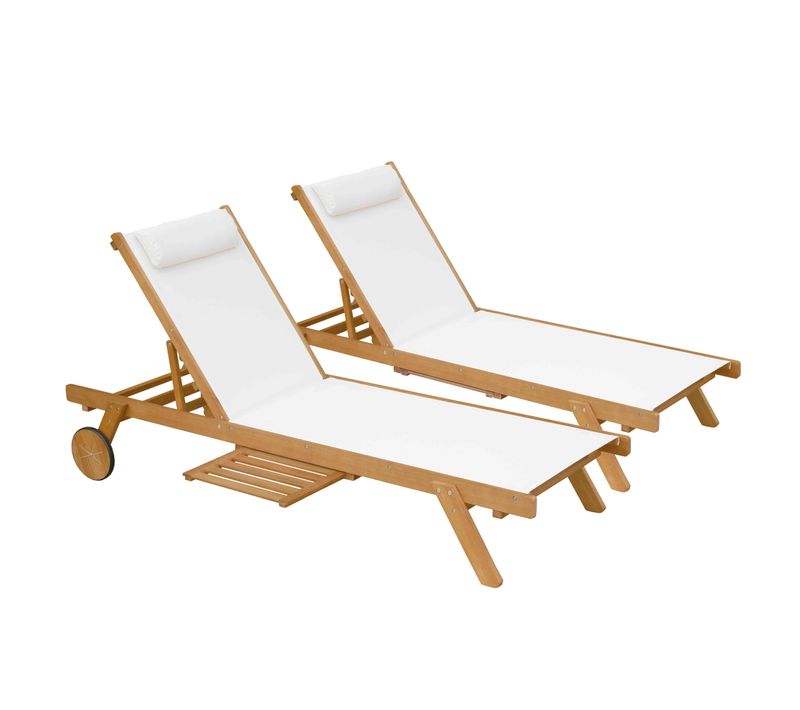 Lot De 2 Bains De Soleil Avec Coussin Et Tablette En Bois Blanc Calgary