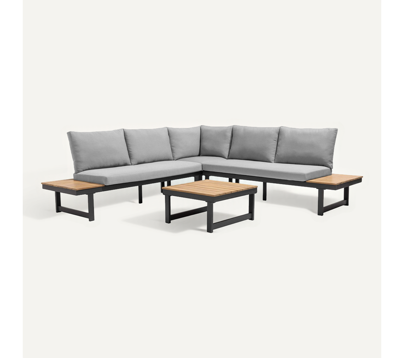 Salon De Jardin Bas 6 Places En Aluminium Et Bois Gris Topa