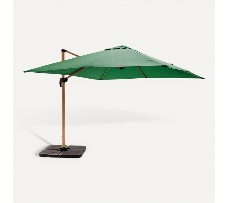 Parasol Déporté 3x3m Et 4 Dalles à Remplir Effet Bois Vert Cactus Brescia
