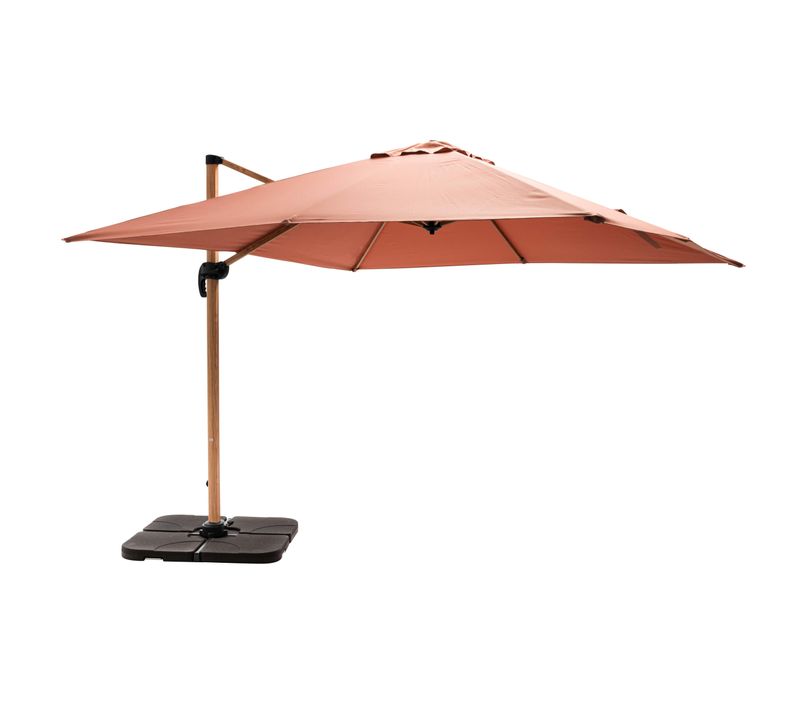 Parasol Déporté 3x3m Et 4 Dalles à Remplir Effet Bois Argile Brescia