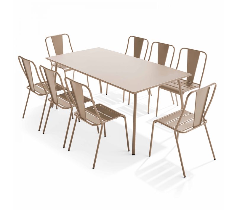 Ensemble Table De Jardin Et 8 Chaises Bistrot En Acier Taupe Palavas