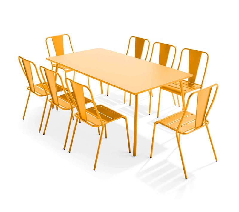 Ensemble Table De Jardin Et 8 Chaises Bistrot En Acier Jaune Palavas