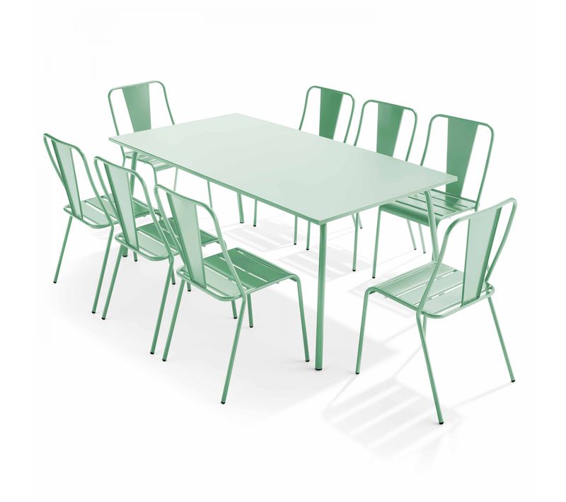 Ensemble Table De Jardin Et 8 Chaises Bistrot En Acier Vert Sauge Palavas