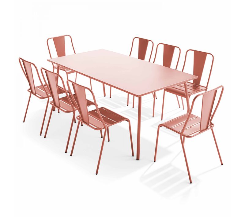 Ensemble Table De Jardin Et 8 Chaises Bistrot En Acier Argile Palavas