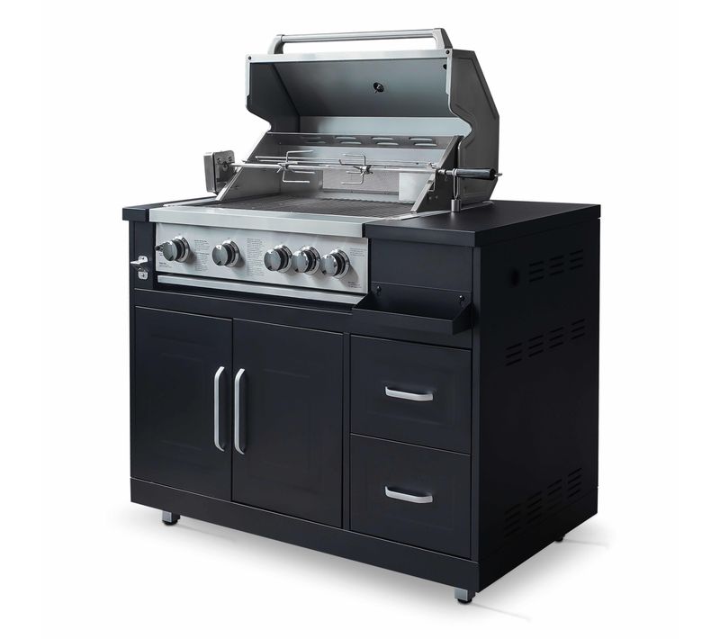 Meuble Barbecue Gaz 4 Brûleurs Et Rôtissoire Pour Cuisine Extérieure