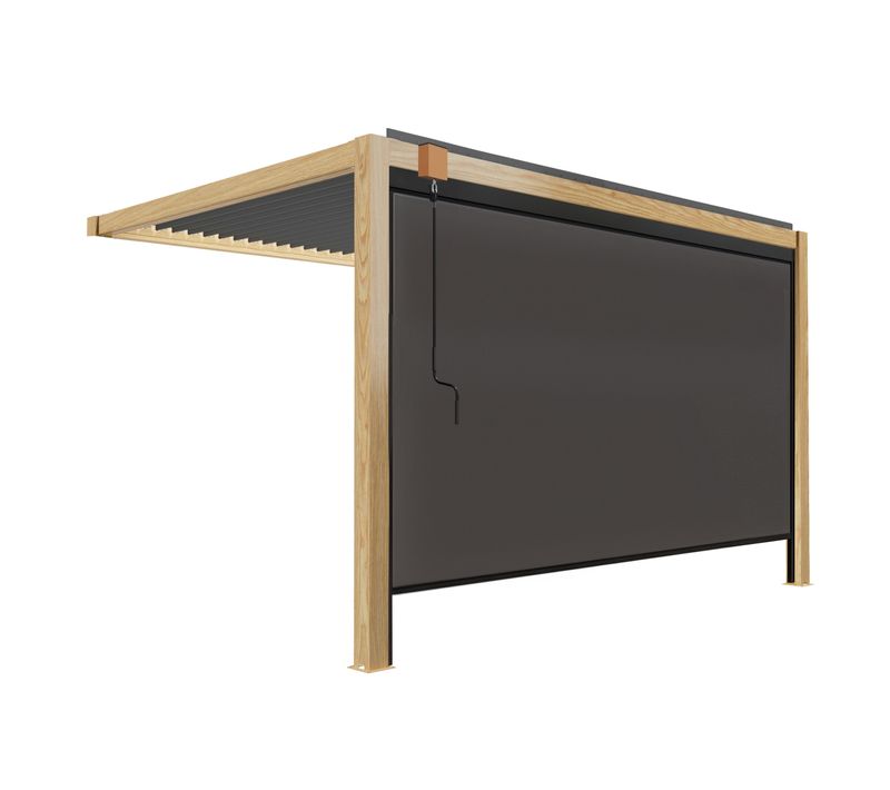 Pergola Bioclimatique Adossée 3x4 M En Bois Avec 1 Store