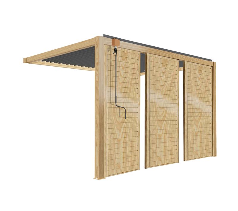Pergola Bioclimatique Adossée 3 X 4 M Décor Bois Avec 3 Claustras