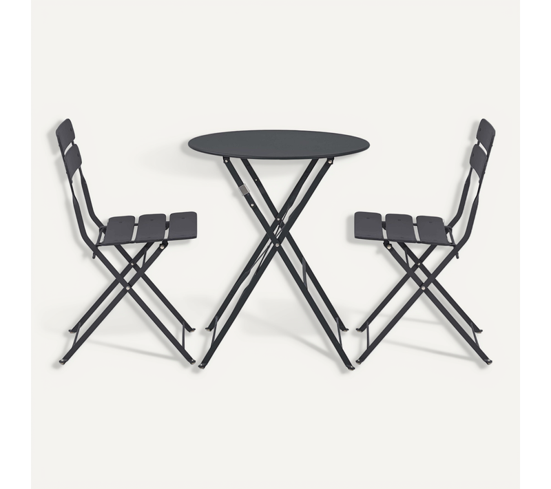Table De Jardin Ronde Rabattable Et 2 Chaises Pliantes Gris Anthracite