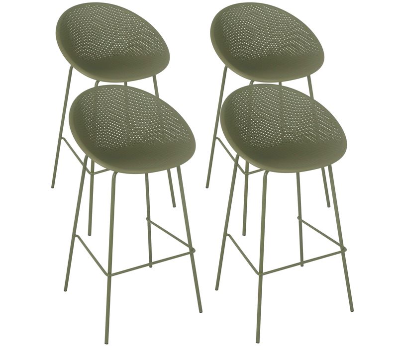 Lot De 4 Chaises Hautes De Terrasse En Plastique Vert Olive