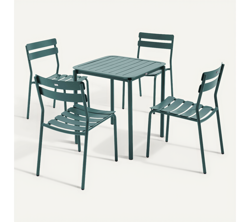 Ensemble Table De Terrasse 70cm Et 4 Chaises Vert Foncé Almada