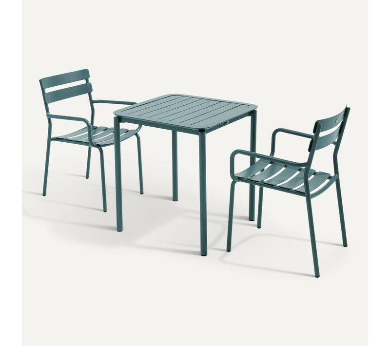 Ensemble Table De Terrasse 70cm Et 2 Fauteuils Vert Foncé Almada
