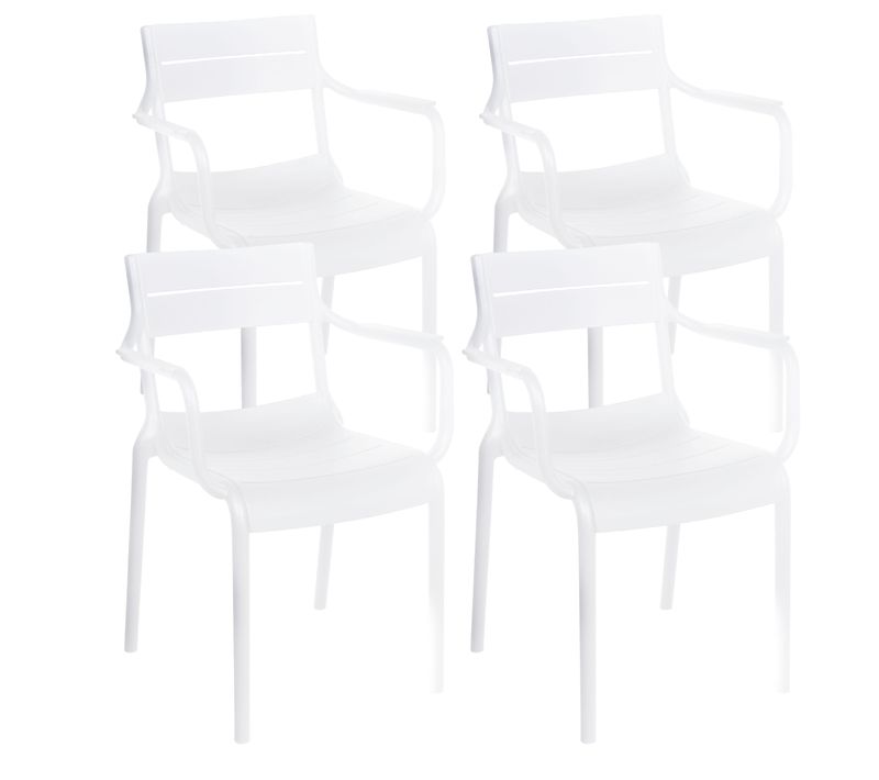 Lot De 4 Fauteuils De Terrasse En Plastique Blanc Paname