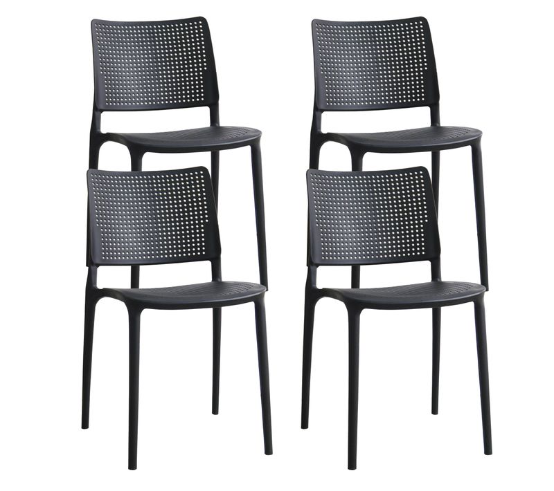 Lot De 4 Chaises De Terrasse Noires En Plastique Riga
